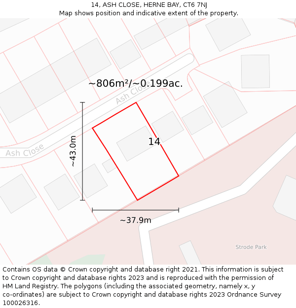 14, ASH CLOSE, HERNE BAY, CT6 7NJ: Plot and title map
