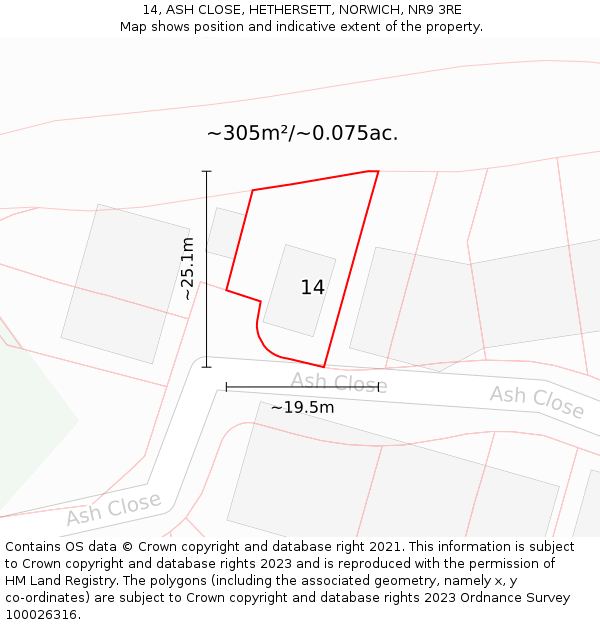 14, ASH CLOSE, HETHERSETT, NORWICH, NR9 3RE: Plot and title map