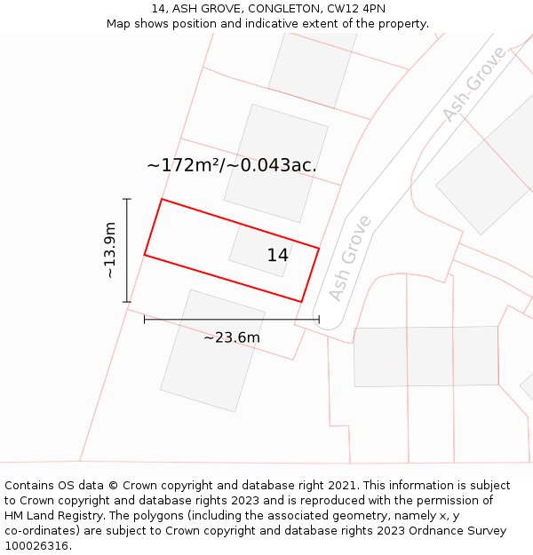 14, ASH GROVE, CONGLETON, CW12 4PN: Plot and title map