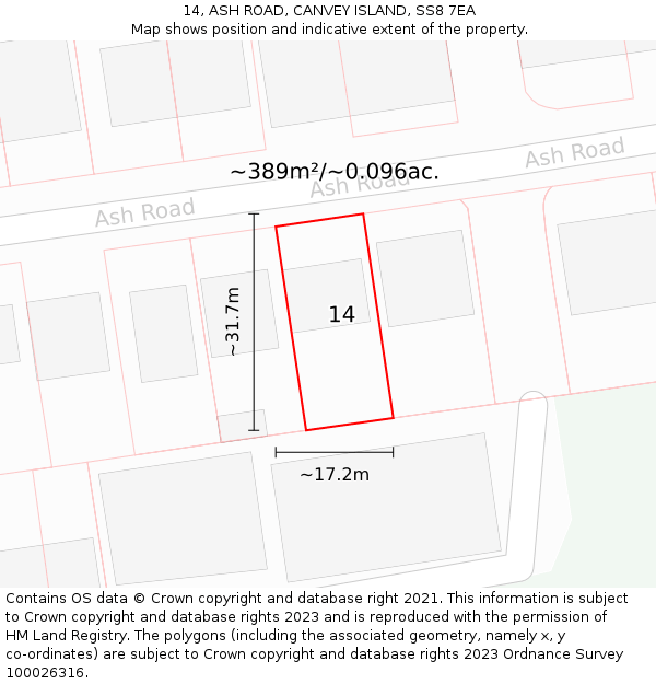 14, ASH ROAD, CANVEY ISLAND, SS8 7EA: Plot and title map
