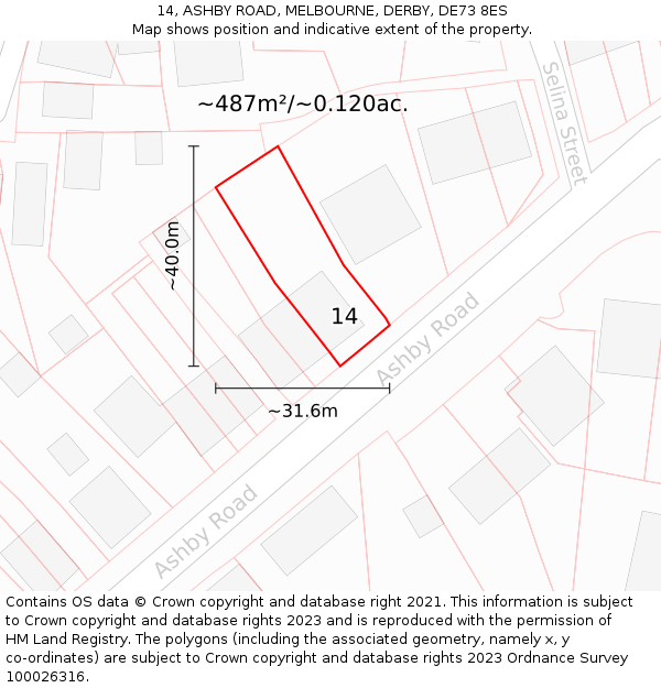 14, ASHBY ROAD, MELBOURNE, DERBY, DE73 8ES: Plot and title map