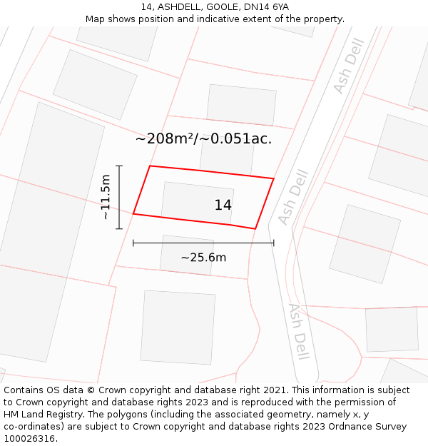 14, ASHDELL, GOOLE, DN14 6YA: Plot and title map