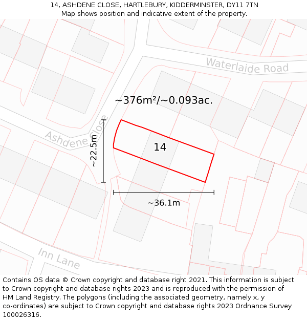 14, ASHDENE CLOSE, HARTLEBURY, KIDDERMINSTER, DY11 7TN: Plot and title map