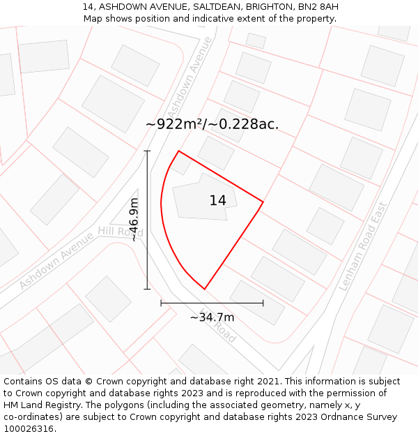 14, ASHDOWN AVENUE, SALTDEAN, BRIGHTON, BN2 8AH: Plot and title map