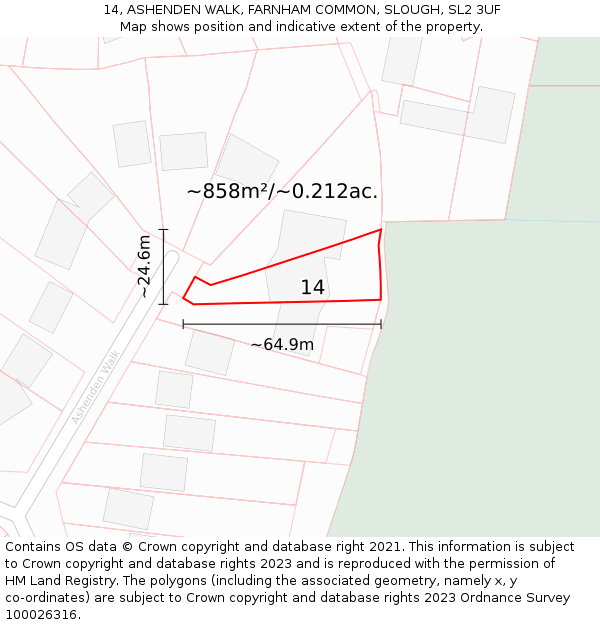 14, ASHENDEN WALK, FARNHAM COMMON, SLOUGH, SL2 3UF: Plot and title map