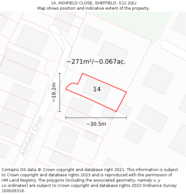 14, ASHFIELD CLOSE, SHEFFIELD, S12 2QU: Plot and title map
