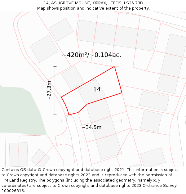 14, ASHGROVE MOUNT, KIPPAX, LEEDS, LS25 7RD: Plot and title map