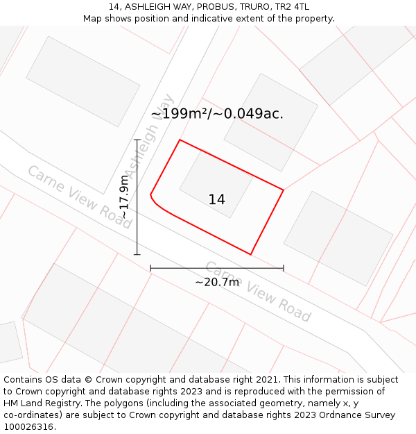 14, ASHLEIGH WAY, PROBUS, TRURO, TR2 4TL: Plot and title map