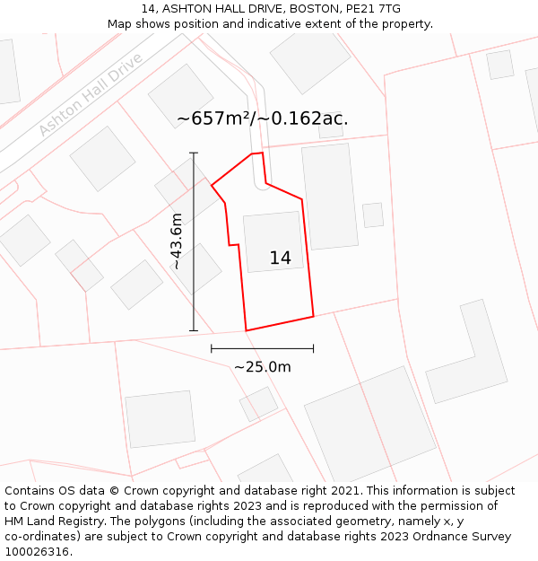 14, ASHTON HALL DRIVE, BOSTON, PE21 7TG: Plot and title map