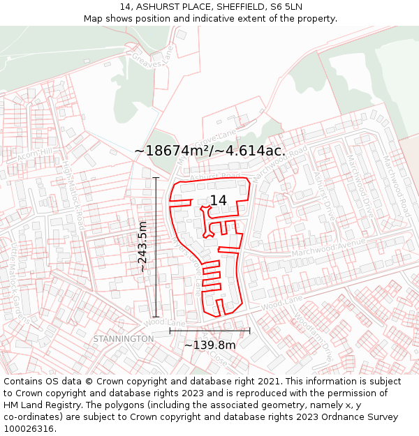 14, ASHURST PLACE, SHEFFIELD, S6 5LN: Plot and title map
