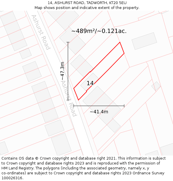 14, ASHURST ROAD, TADWORTH, KT20 5EU: Plot and title map
