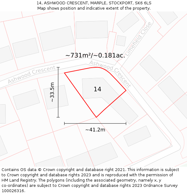 14, ASHWOOD CRESCENT, MARPLE, STOCKPORT, SK6 6LS: Plot and title map