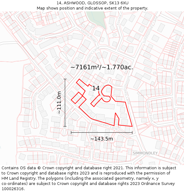 14, ASHWOOD, GLOSSOP, SK13 6XU: Plot and title map
