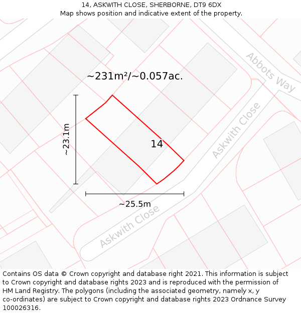 14, ASKWITH CLOSE, SHERBORNE, DT9 6DX: Plot and title map