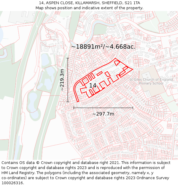 14, ASPEN CLOSE, KILLAMARSH, SHEFFIELD, S21 1TA: Plot and title map