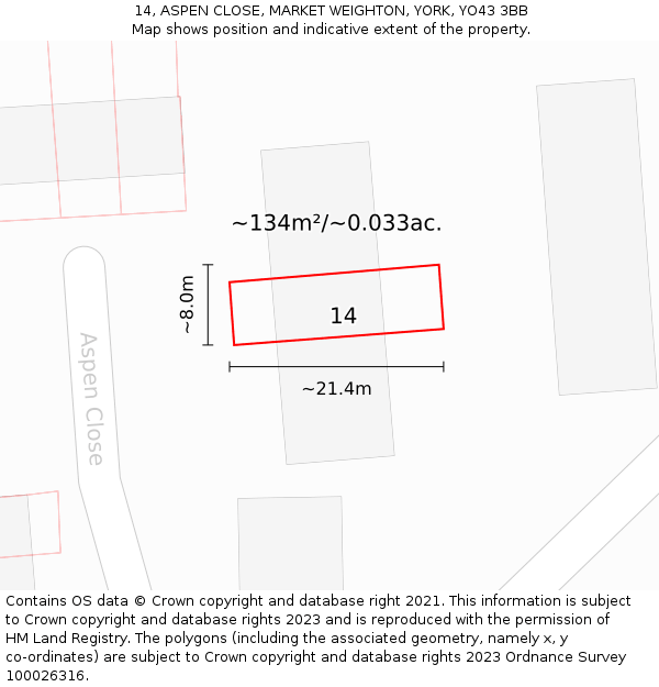 14, ASPEN CLOSE, MARKET WEIGHTON, YORK, YO43 3BB: Plot and title map