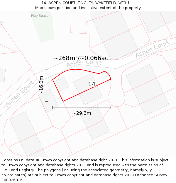 14, ASPEN COURT, TINGLEY, WAKEFIELD, WF3 1HH: Plot and title map