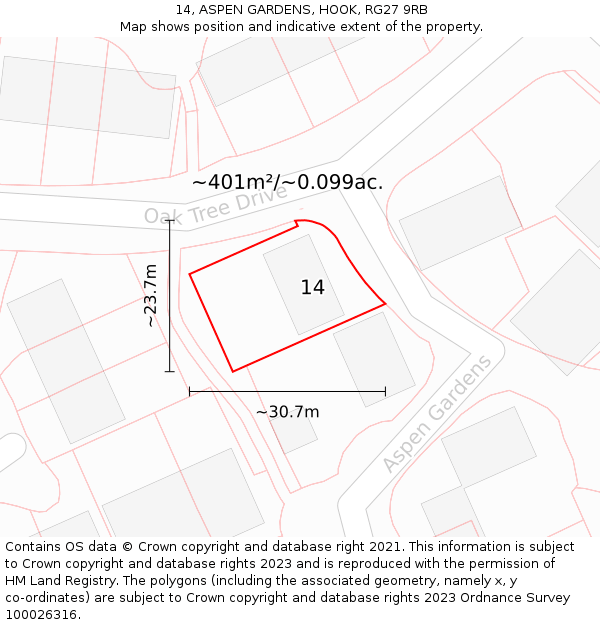 14, ASPEN GARDENS, HOOK, RG27 9RB: Plot and title map