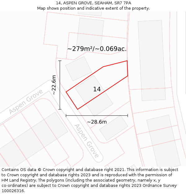 14, ASPEN GROVE, SEAHAM, SR7 7PA: Plot and title map