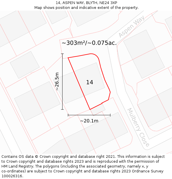 14, ASPEN WAY, BLYTH, NE24 3XP: Plot and title map