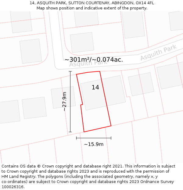 14, ASQUITH PARK, SUTTON COURTENAY, ABINGDON, OX14 4FL: Plot and title map