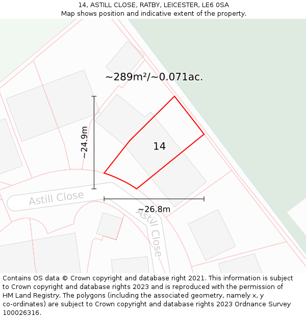 14, ASTILL CLOSE, RATBY, LEICESTER, LE6 0SA: Plot and title map