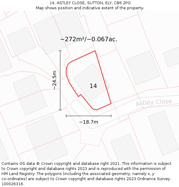 14, ASTLEY CLOSE, SUTTON, ELY, CB6 2PG: Plot and title map