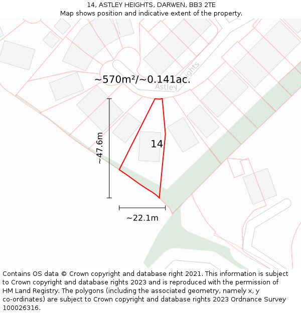 14, ASTLEY HEIGHTS, DARWEN, BB3 2TE: Plot and title map
