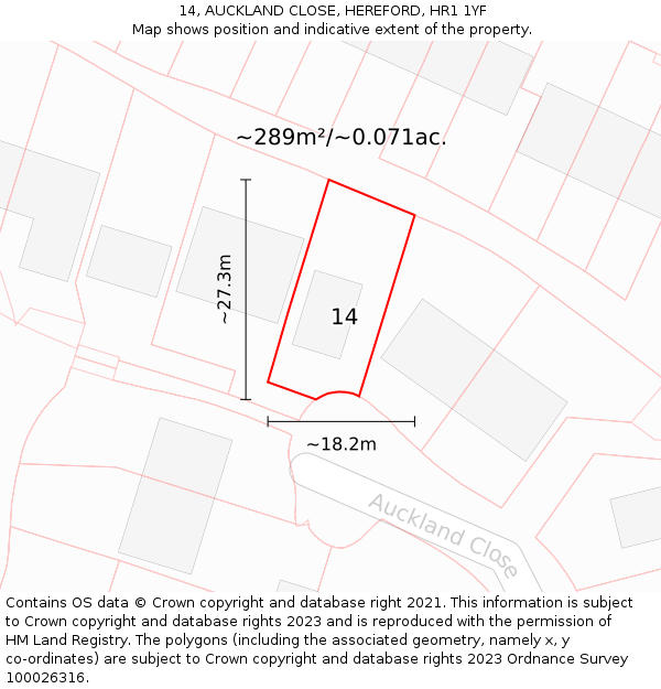 14, AUCKLAND CLOSE, HEREFORD, HR1 1YF: Plot and title map