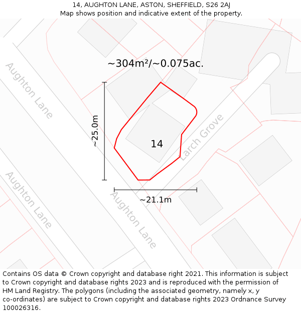 14, AUGHTON LANE, ASTON, SHEFFIELD, S26 2AJ: Plot and title map