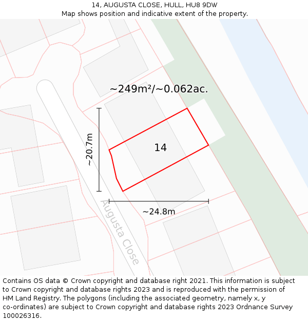 14, AUGUSTA CLOSE, HULL, HU8 9DW: Plot and title map
