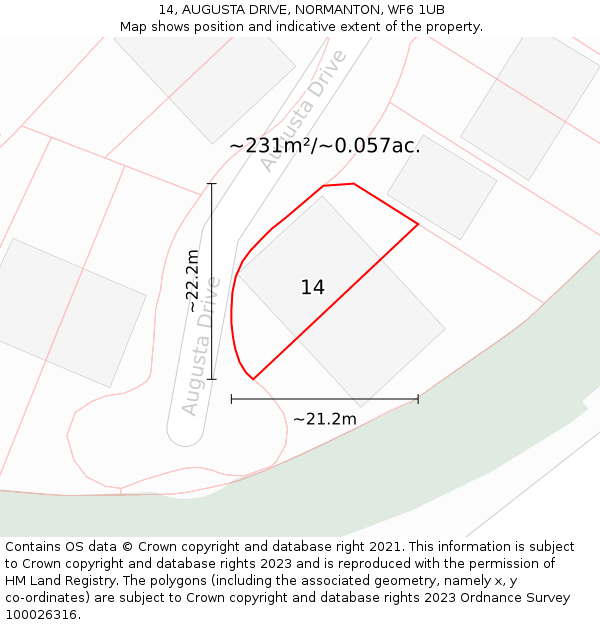 14, AUGUSTA DRIVE, NORMANTON, WF6 1UB: Plot and title map