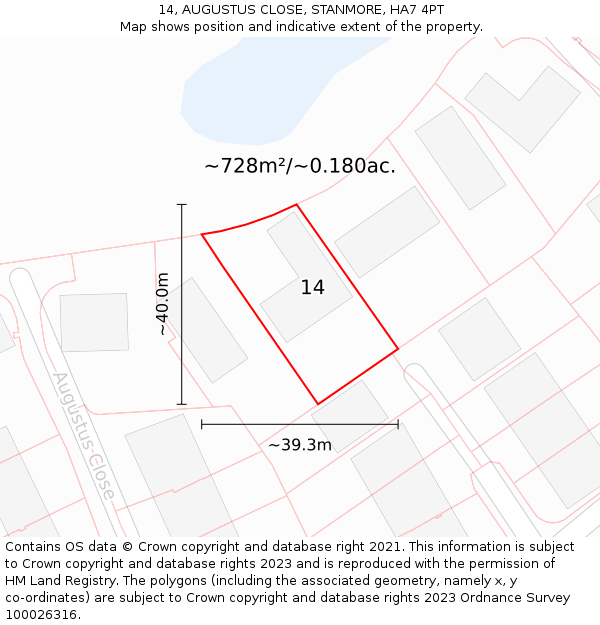 14, AUGUSTUS CLOSE, STANMORE, HA7 4PT: Plot and title map