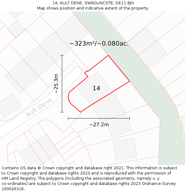 14, AULT DENE, SWADLINCOTE, DE11 8JN: Plot and title map