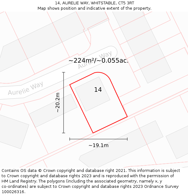 14, AURELIE WAY, WHITSTABLE, CT5 3RT: Plot and title map
