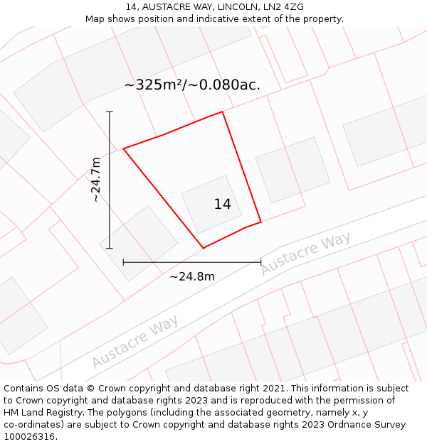 14, AUSTACRE WAY, LINCOLN, LN2 4ZG: Plot and title map