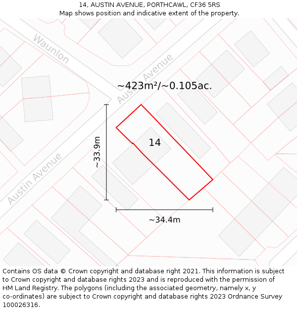 14, AUSTIN AVENUE, PORTHCAWL, CF36 5RS: Plot and title map