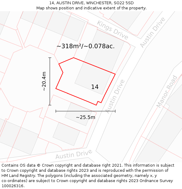 14, AUSTIN DRIVE, WINCHESTER, SO22 5SD: Plot and title map
