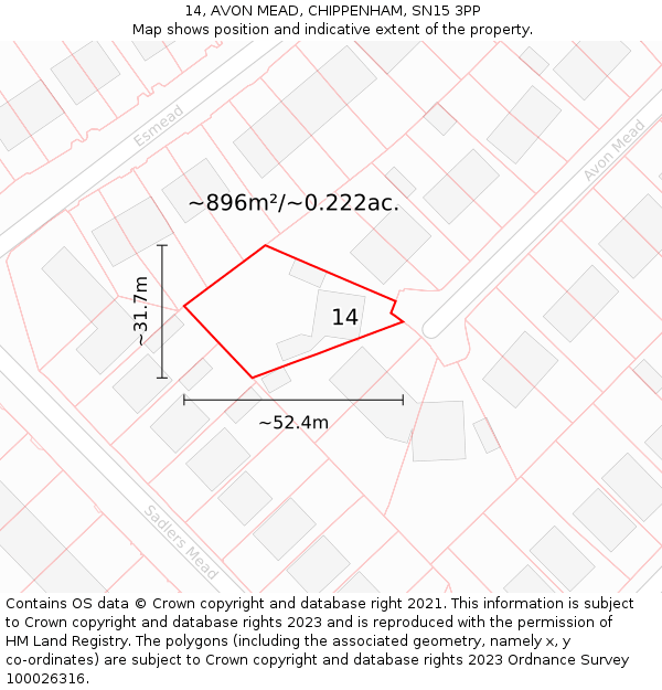 14, AVON MEAD, CHIPPENHAM, SN15 3PP: Plot and title map