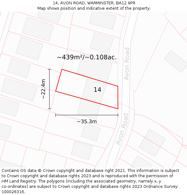 14, AVON ROAD, WARMINSTER, BA12 9PR: Plot and title map