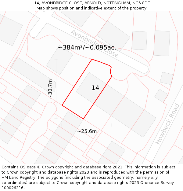 14, AVONBRIDGE CLOSE, ARNOLD, NOTTINGHAM, NG5 8DE: Plot and title map