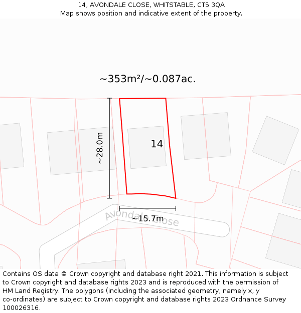 14, AVONDALE CLOSE, WHITSTABLE, CT5 3QA: Plot and title map