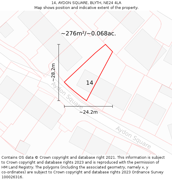 14, AYDON SQUARE, BLYTH, NE24 4LA: Plot and title map