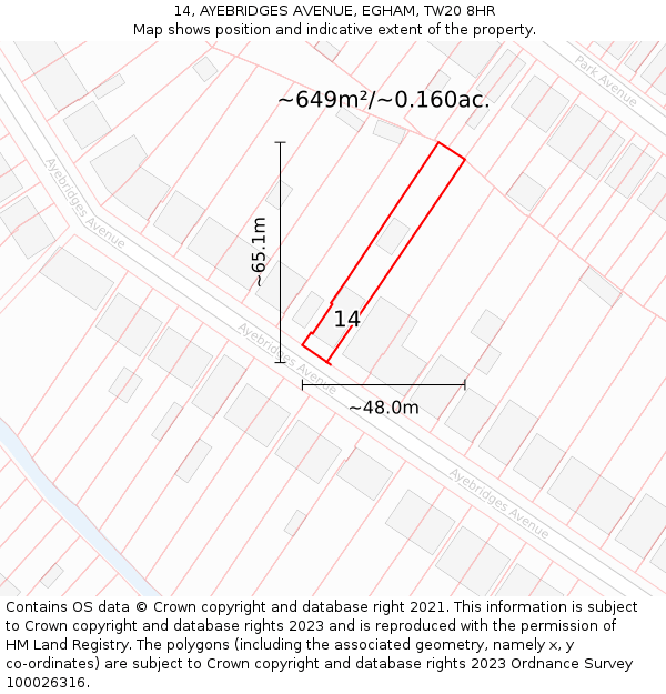 14, AYEBRIDGES AVENUE, EGHAM, TW20 8HR: Plot and title map