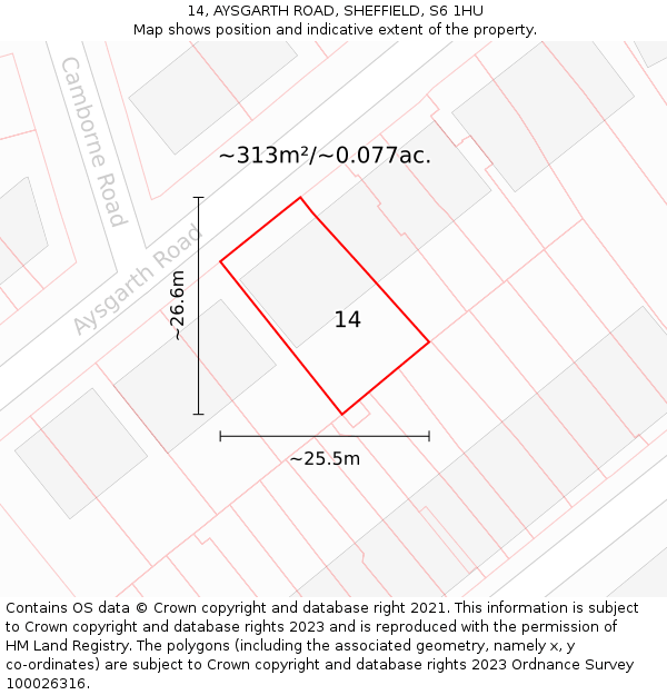 14, AYSGARTH ROAD, SHEFFIELD, S6 1HU: Plot and title map