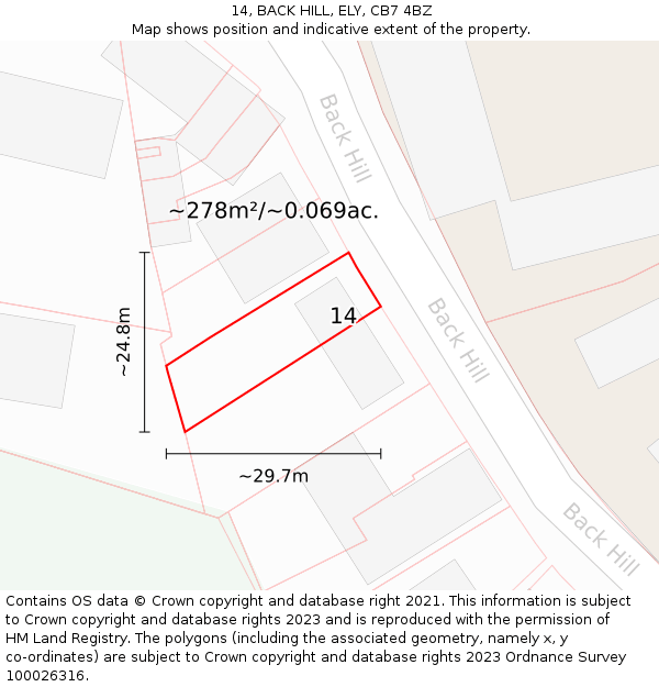 14, BACK HILL, ELY, CB7 4BZ: Plot and title map