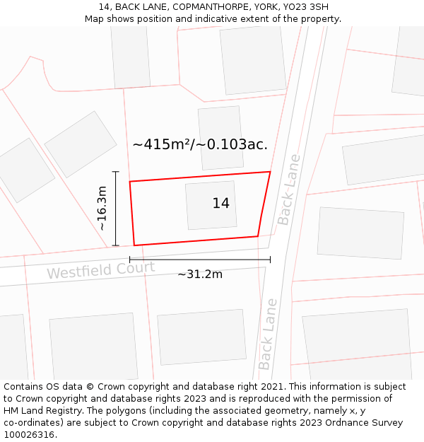 14, BACK LANE, COPMANTHORPE, YORK, YO23 3SH: Plot and title map
