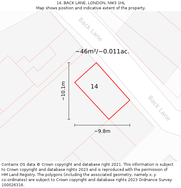 14, BACK LANE, LONDON, NW3 1HL: Plot and title map