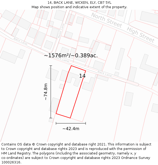 14, BACK LANE, WICKEN, ELY, CB7 5YL: Plot and title map