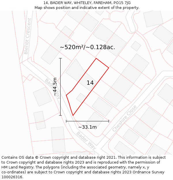 14, BADER WAY, WHITELEY, FAREHAM, PO15 7JG: Plot and title map